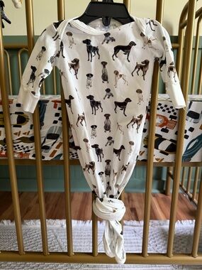 Baby Gown with GSP Dog Print - White